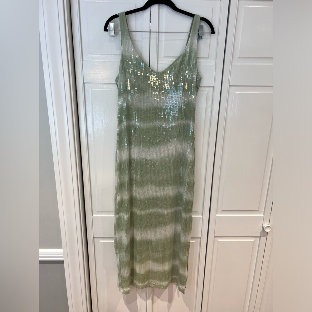 NWT Caroline Constas Green Sequin Midi Dress